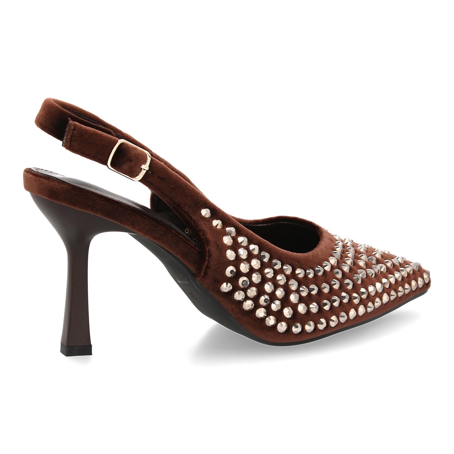 Zapatos de Salón Marrones con Pedrería, Punta Fina y Tacón Fino