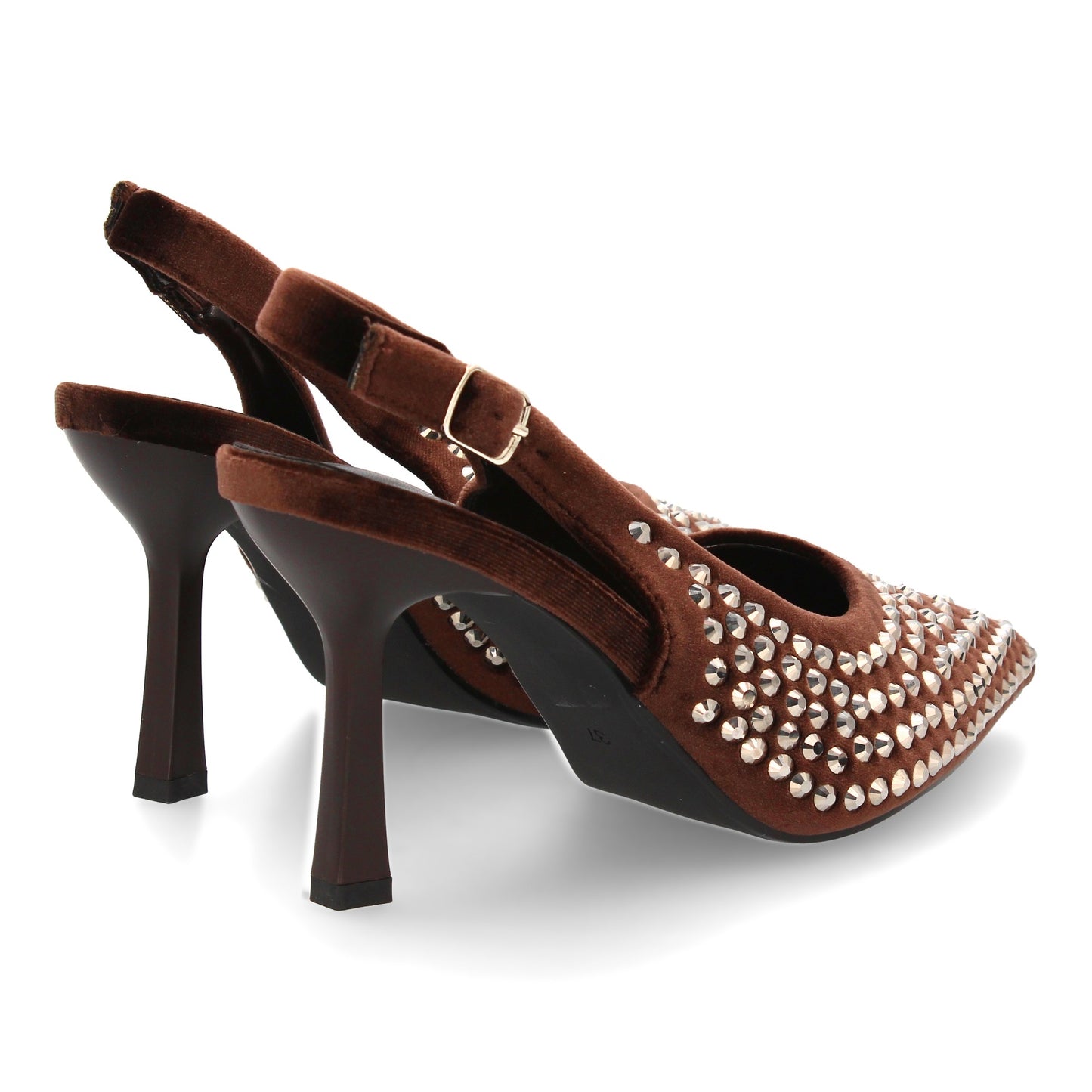 Zapatos de Salón Marrones con Pedrería, Punta Fina y Tacón Fino