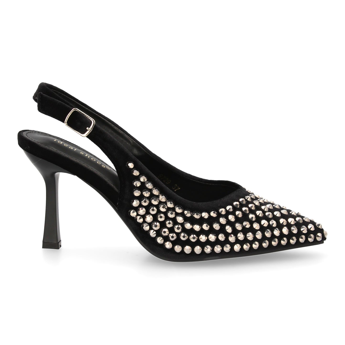 Zapatos de Salón Negros con Pedrería, Punta Fina y Tacón Fino