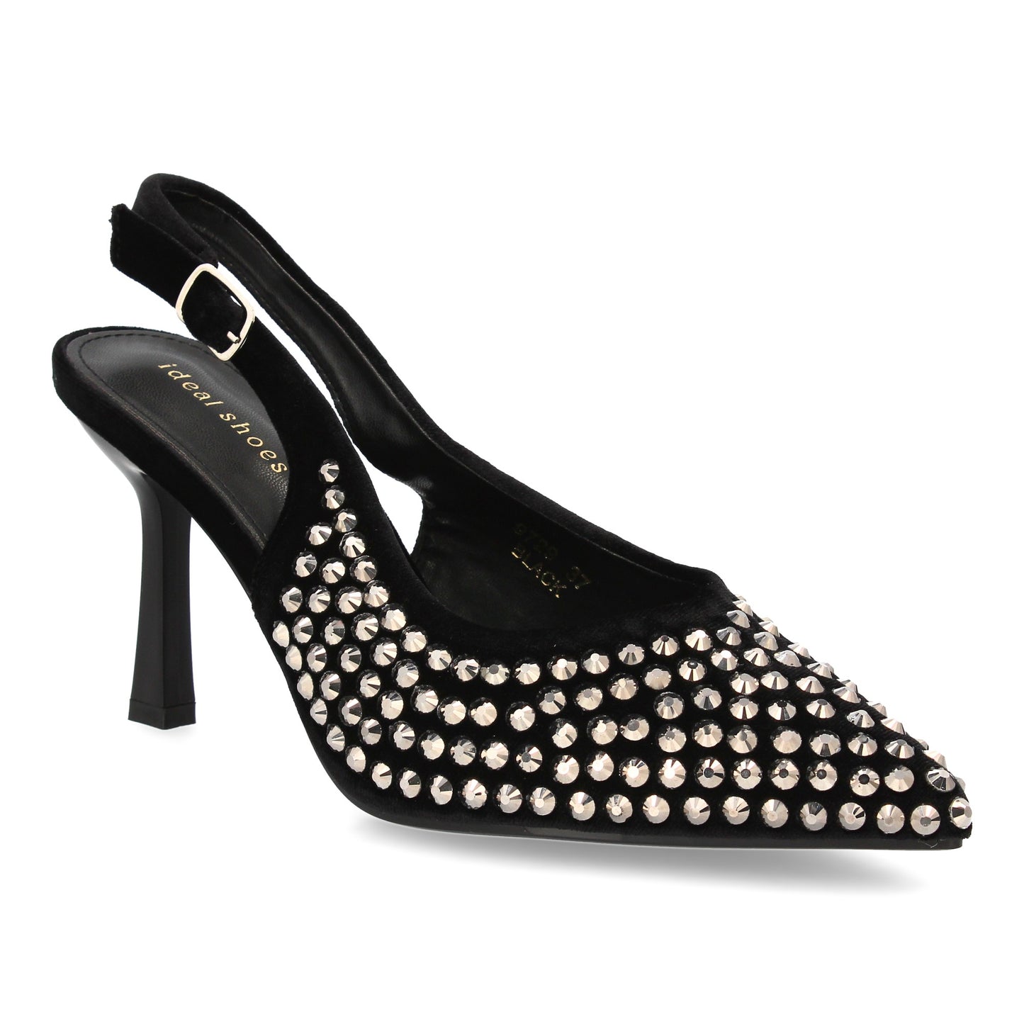 Zapatos de Salón Negros con Pedrería, Punta Fina y Tacón Fino
