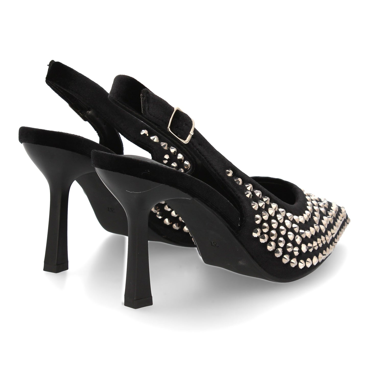 Zapatos de Salón Negros con Pedrería, Punta Fina y Tacón Fino