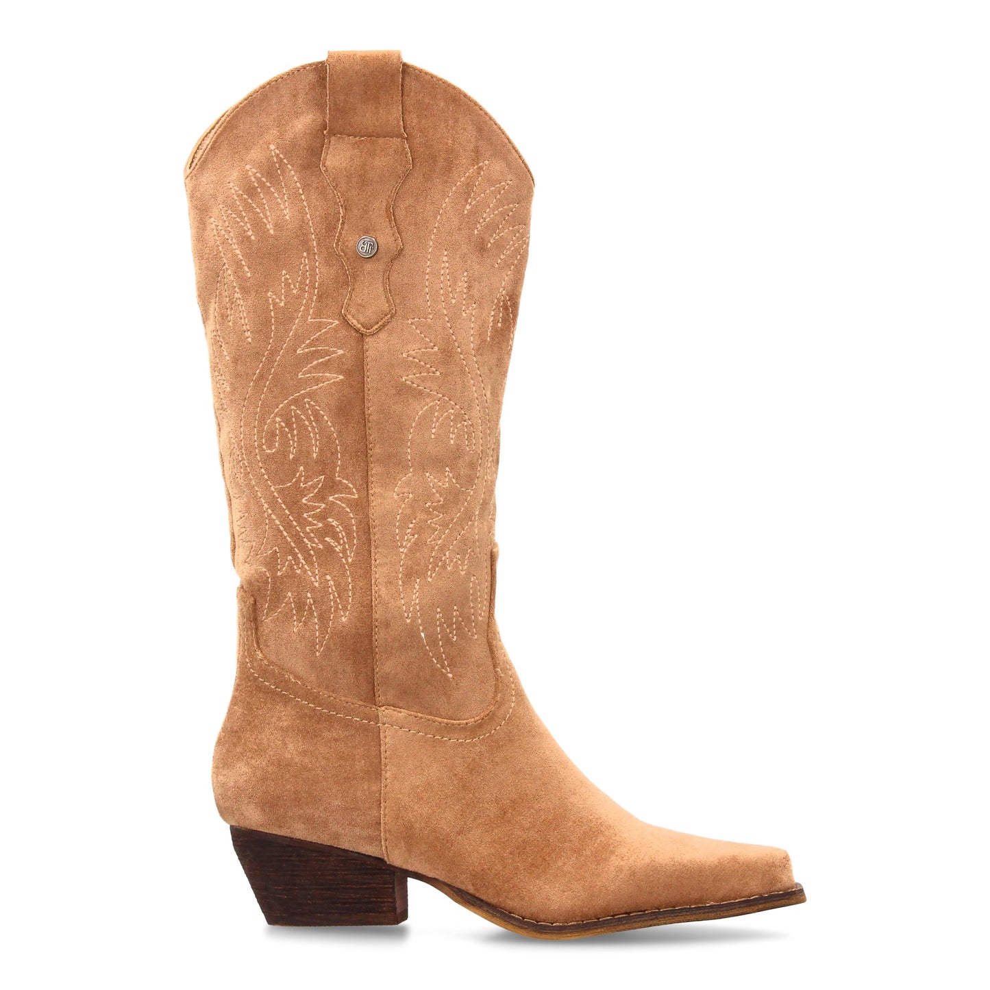 Bota Cowboy Beige de Caña Alta con Bordados y Tacón Bajo