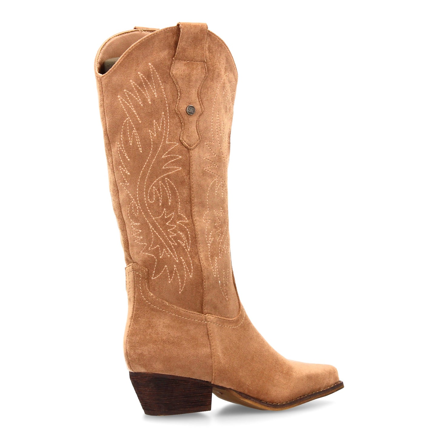 Bota Cowboy Beige de Caña Alta con Bordados y Tacón Bajo