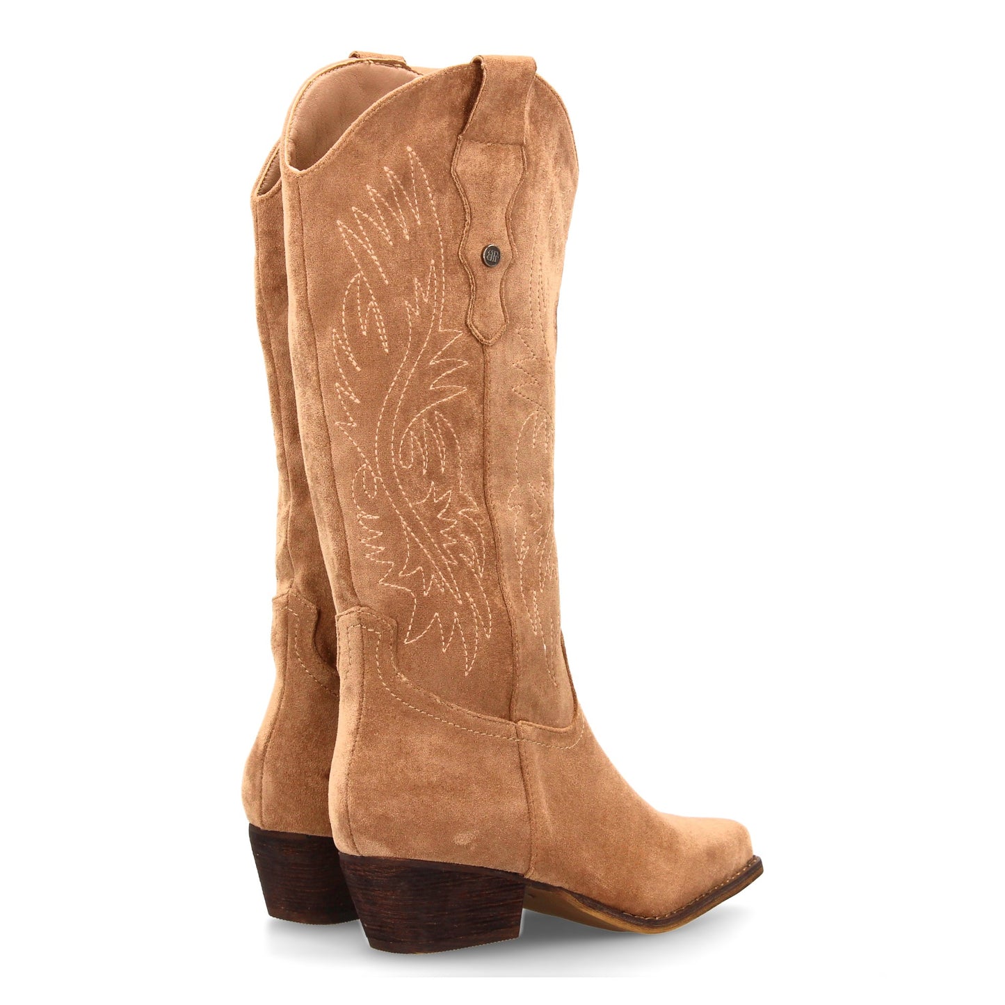 Bota Cowboy Beige de Caña Alta con Bordados y Tacón Bajo