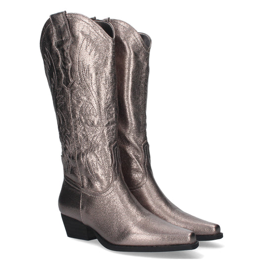 Bota Campera con Tacón Cómodas Diseño con Bordado en Caña y Cierre de Cremallera.