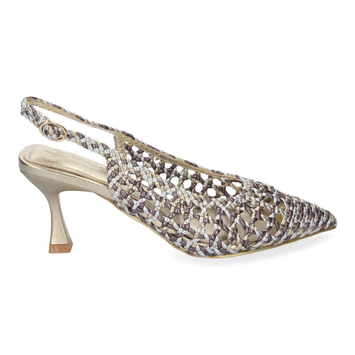 Zapato de Tacón Fino para Mujer Cómodo y Elegante Estilo Salón de Punta Fina de Material Entrelazado y Cierre de Hebilla color Gris