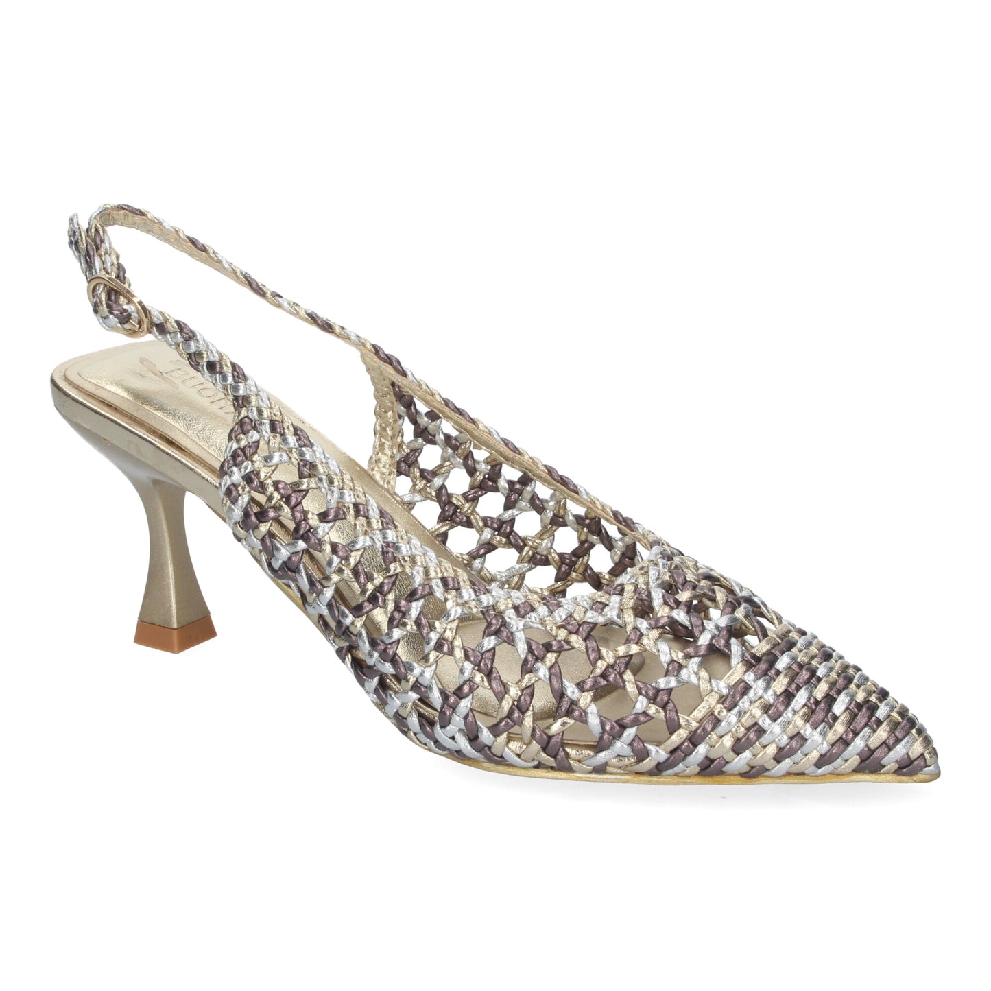 Zapato de Tacón Fino para Mujer Cómodo y Elegante Estilo Salón de Punta Fina de Material Entrelazado y Cierre de Hebilla color Gris