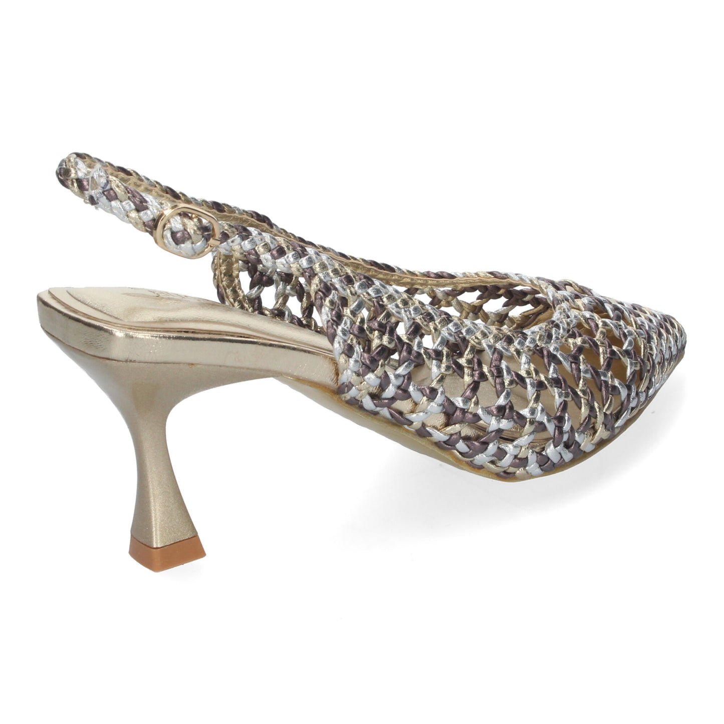Zapato de Tacón Fino para Mujer Cómodo y Elegante Estilo Salón de Punta Fina de Material Entrelazado y Cierre de Hebilla color Gris