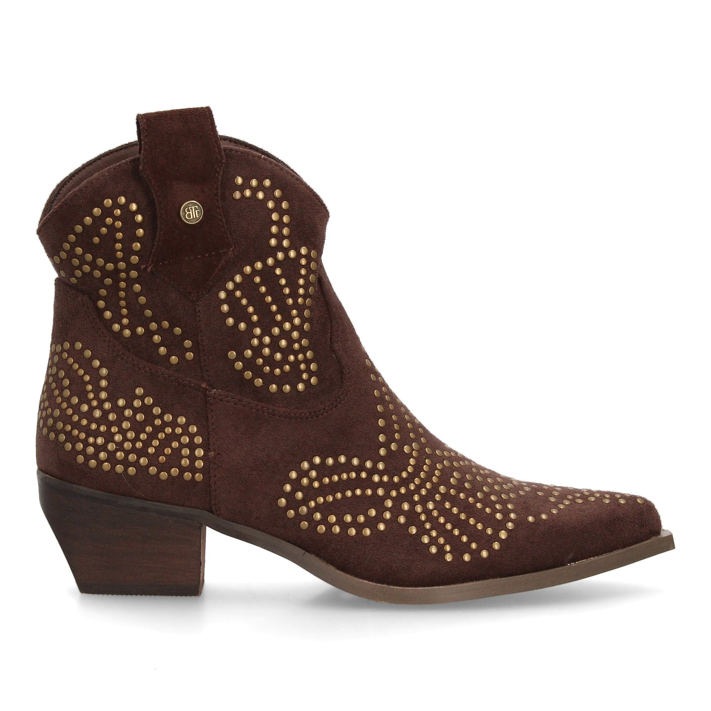 Botín Campero Marrón de Mujer con Tachuelas y Punta Fina