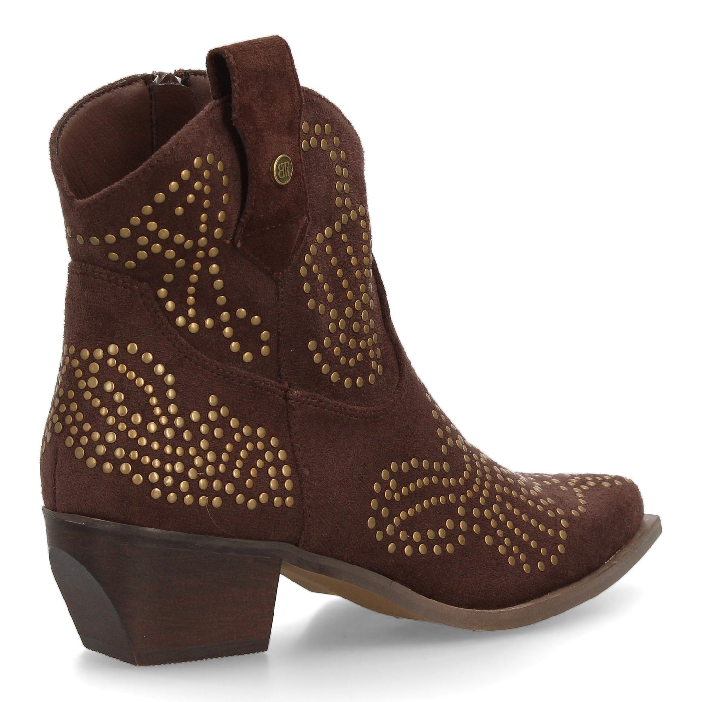 Botín Campero Marrón de Mujer con Tachuelas y Punta Fina