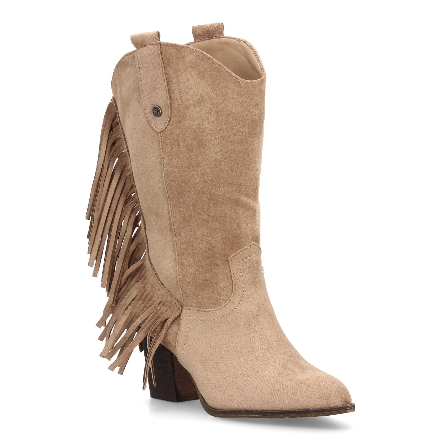 Bota Cowboy Media Caña Beige con Flecos y Tacón Ancho