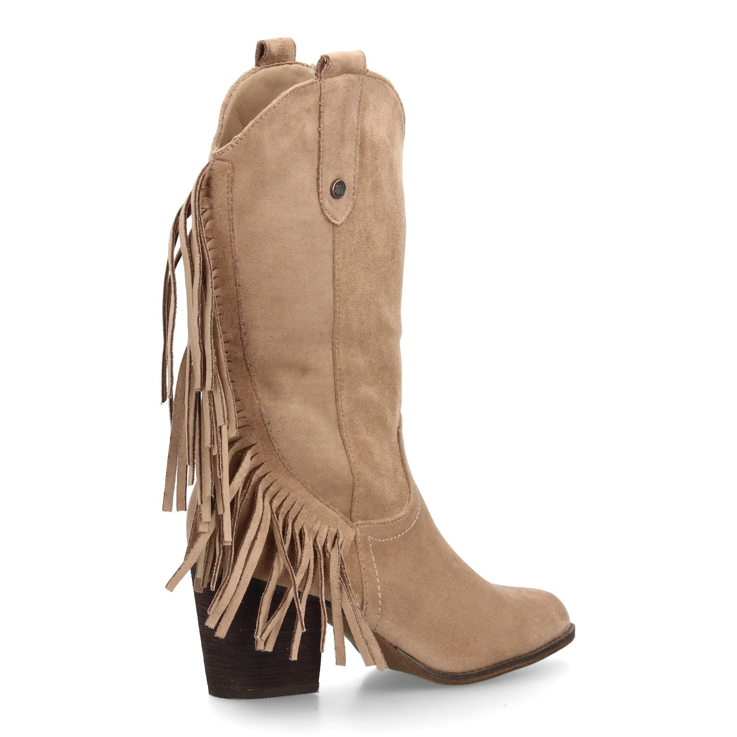Bota Cowboy Media Caña Beige con Flecos y Tacón Ancho
