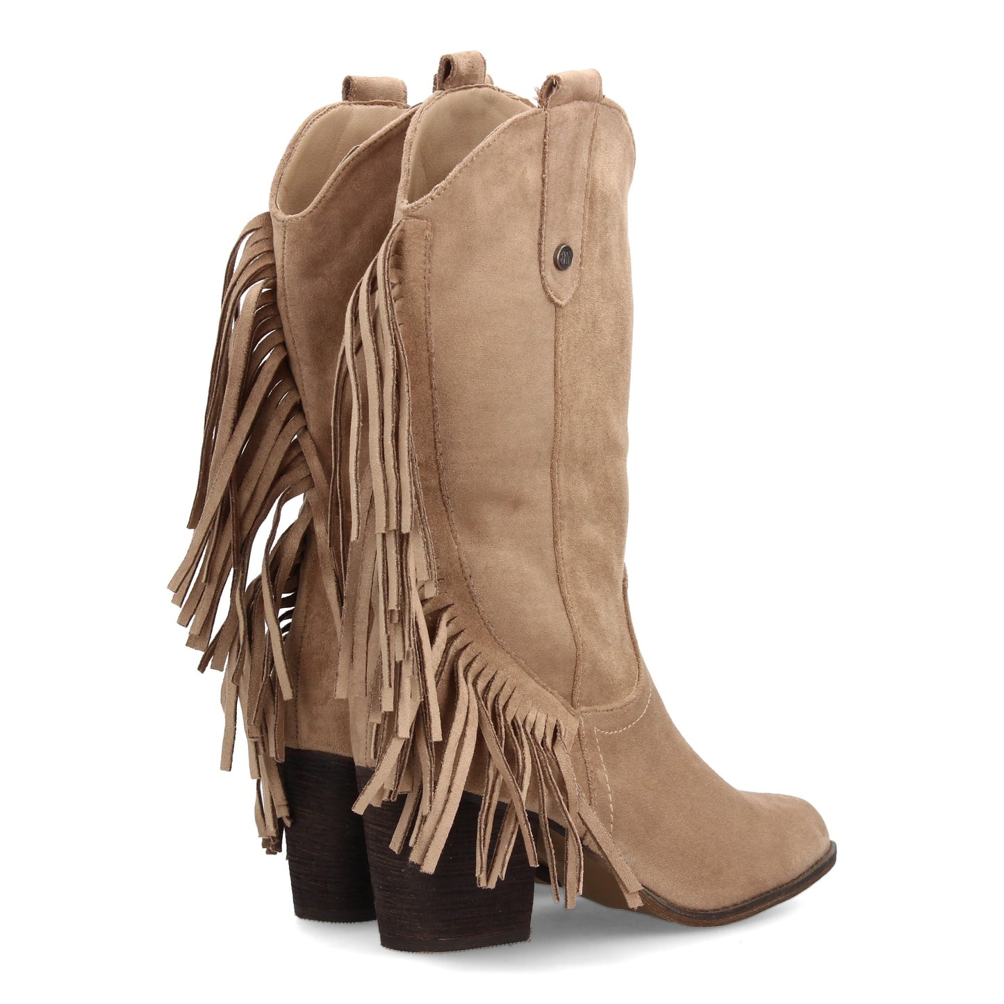 Bota Cowboy Media Caña Beige con Flecos y Tacón Ancho