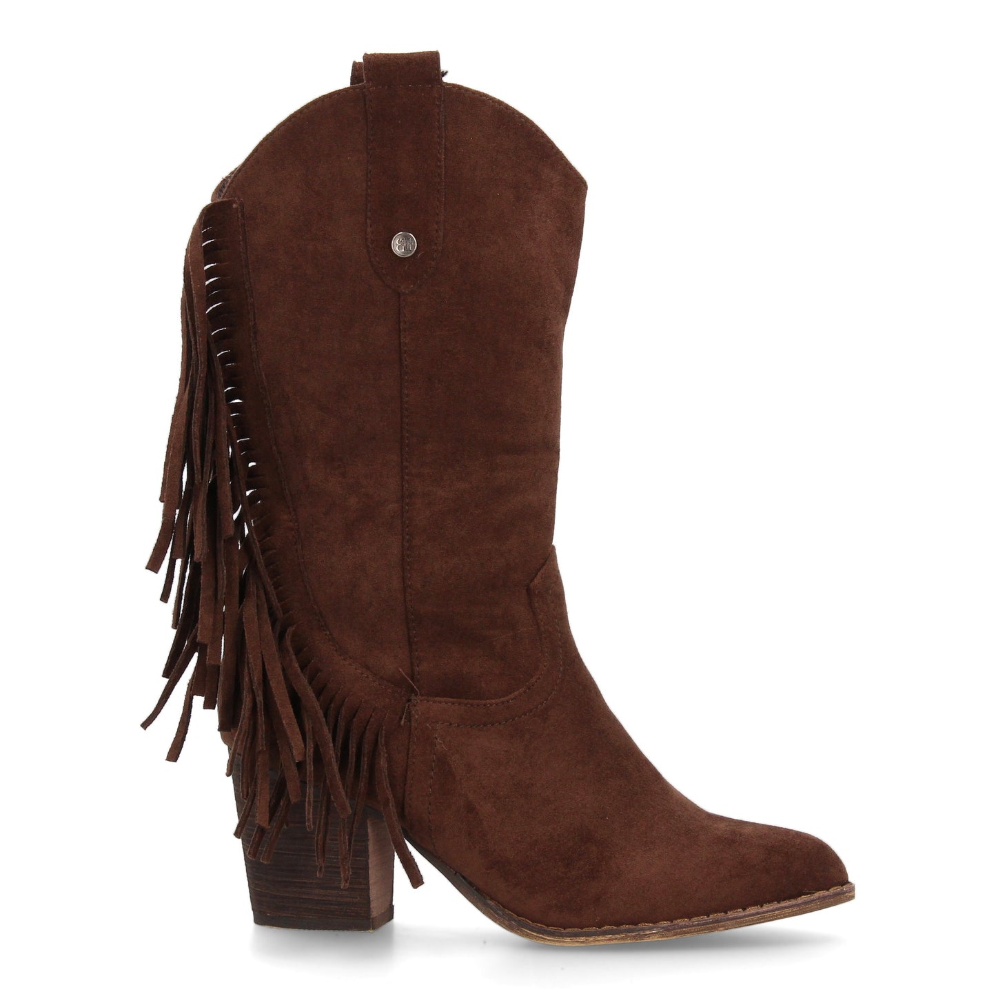 Bota Cowboy Media Caña Café con Flecos y Tacón Ancho