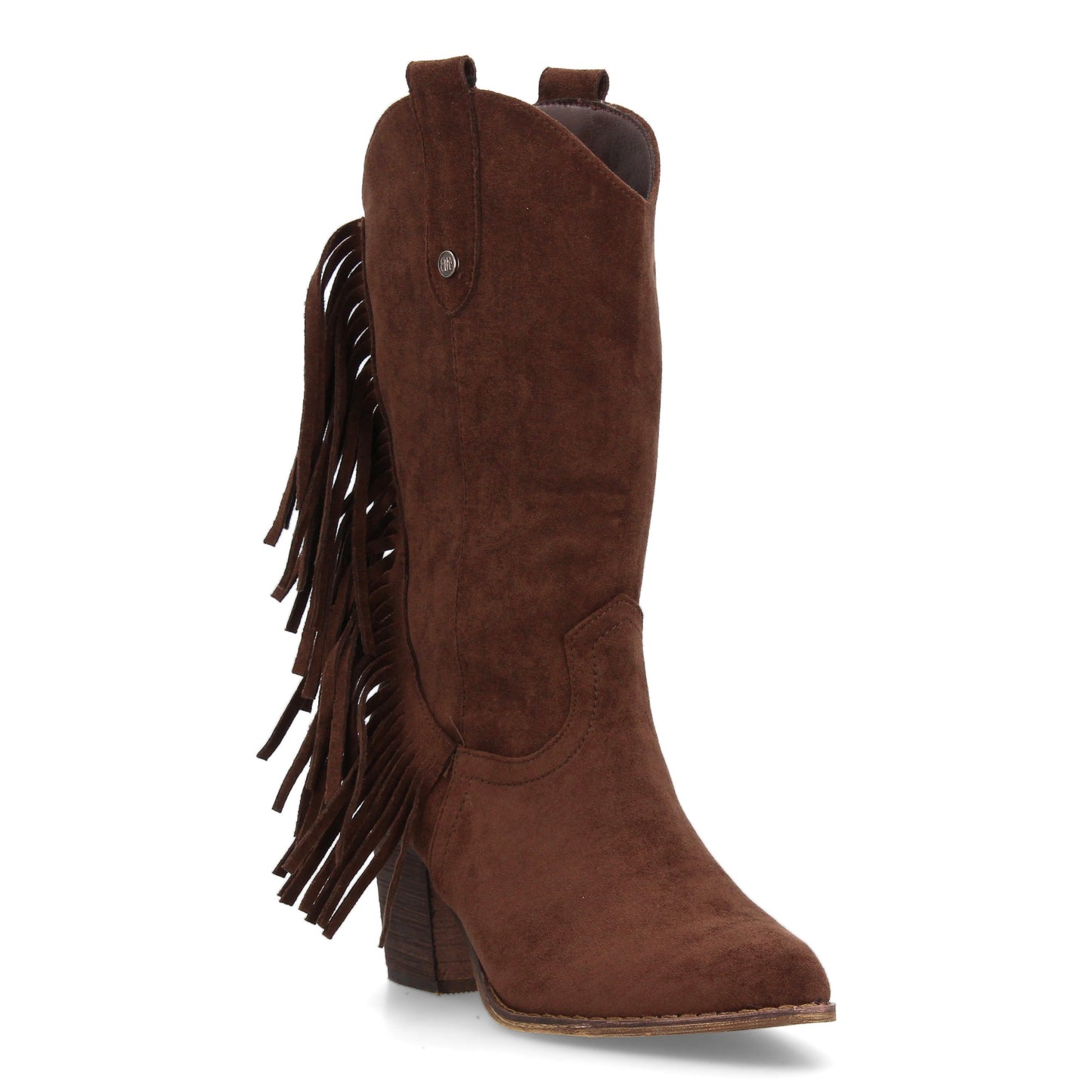 Bota Cowboy Media Caña Café con Flecos y Tacón Ancho