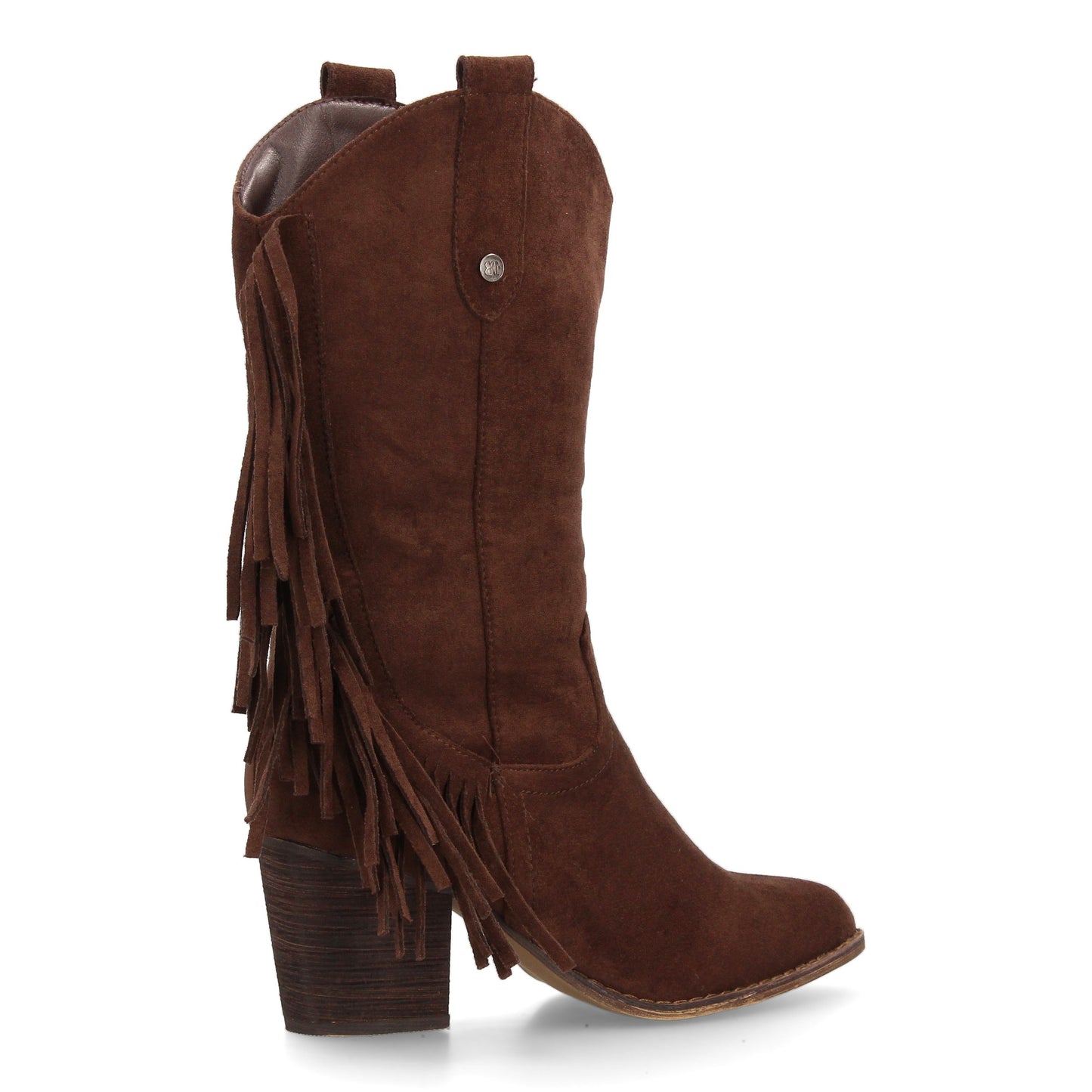 Bota Cowboy Media Caña Café con Flecos y Tacón Ancho