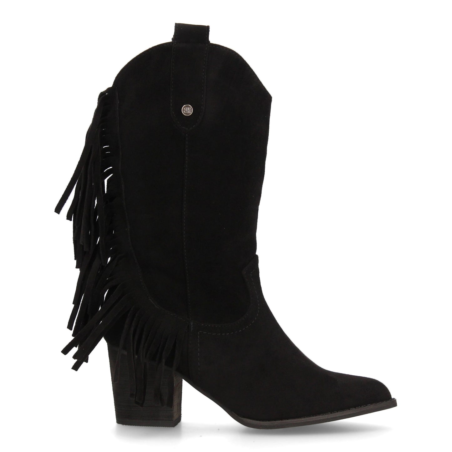 Bota Cowboy Media Caña Negra con Flecos y Tacón Ancho