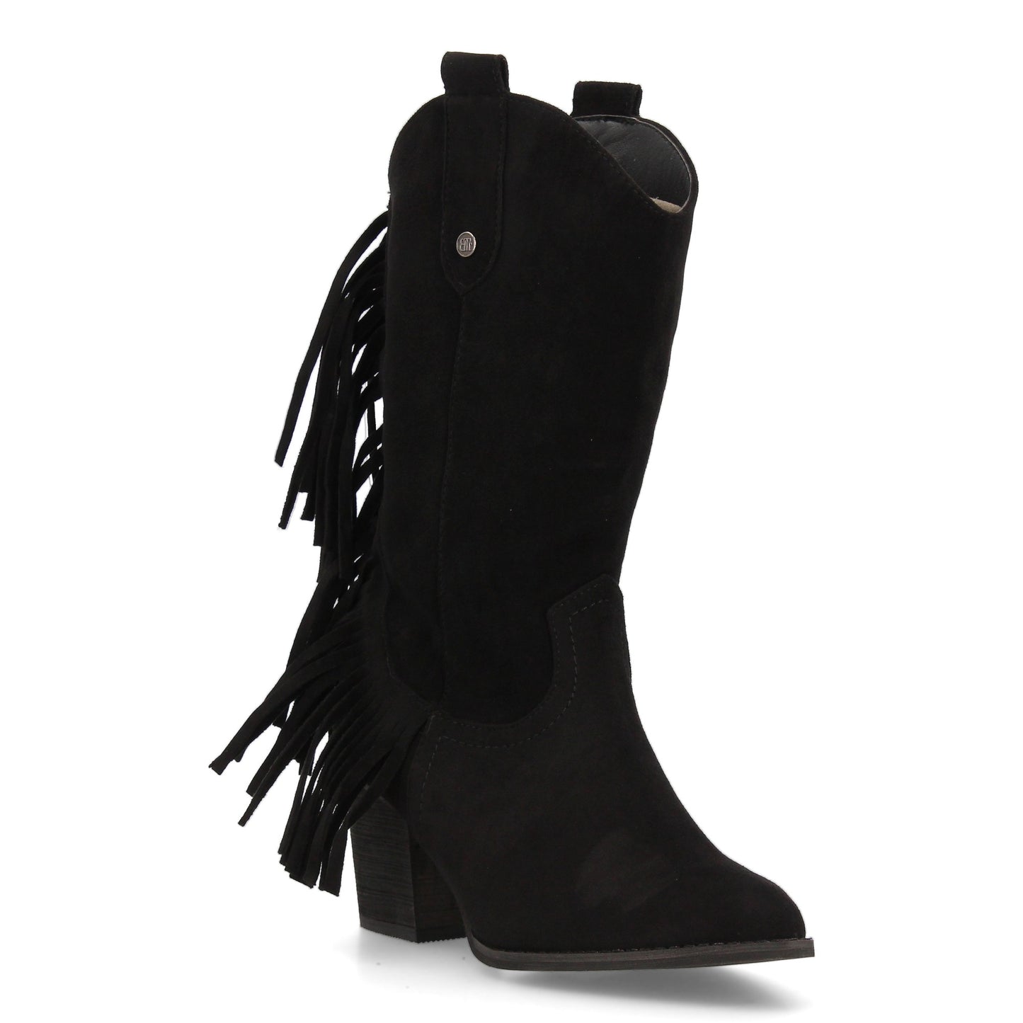 Bota Cowboy Media Caña Negra con Flecos y Tacón Ancho