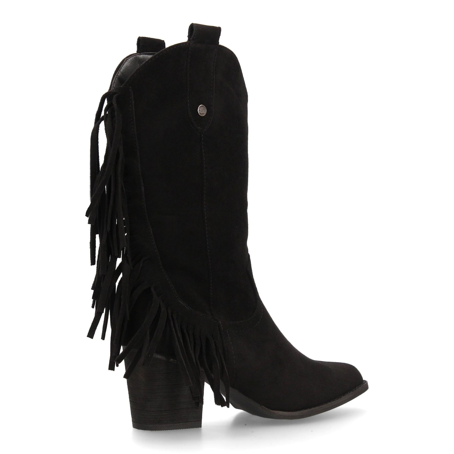 Bota Cowboy Media Caña Negra con Flecos y Tacón Ancho