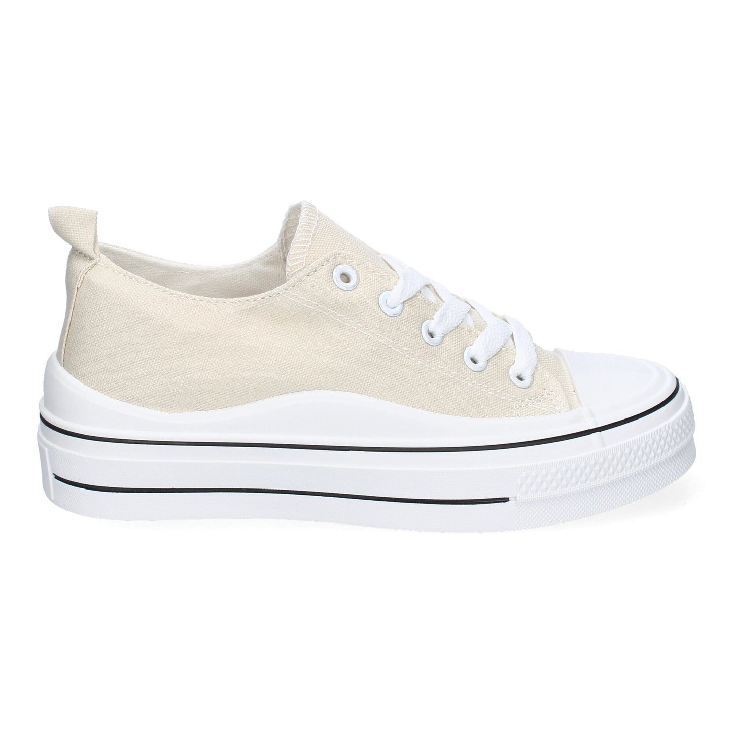 Zapatilla Plana Beige Mujer Estilo Bamba con Cordones