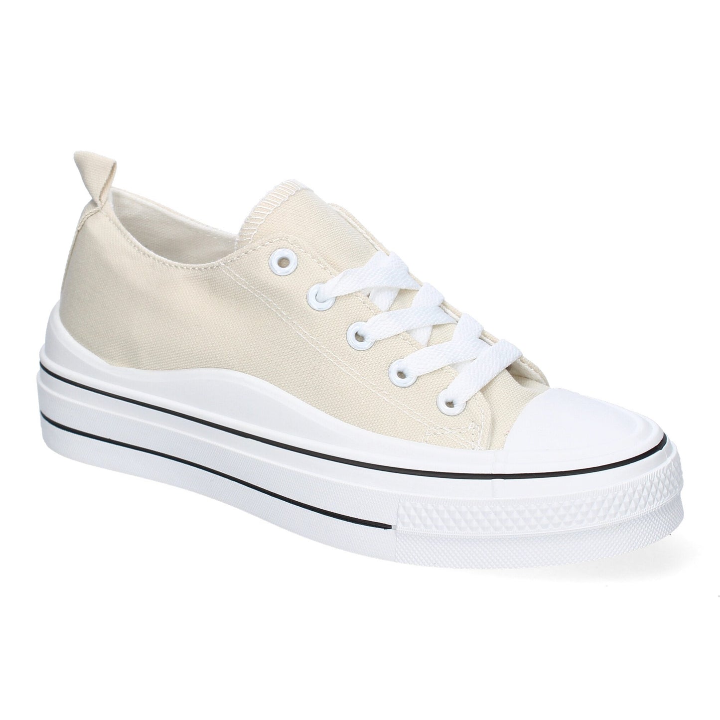 Zapatilla Plana Beige Mujer Estilo Bamba con Cordones