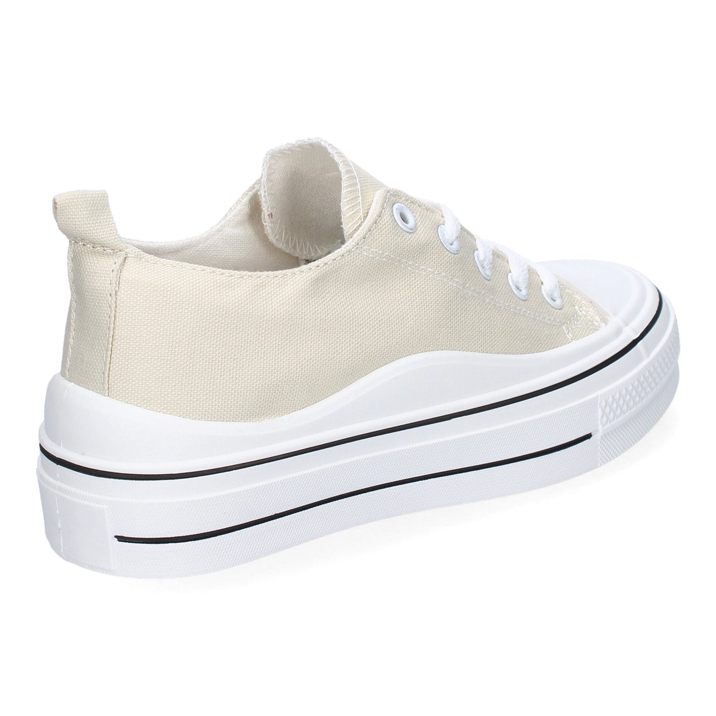 Zapatilla Plana Beige Mujer Estilo Bamba con Cordones