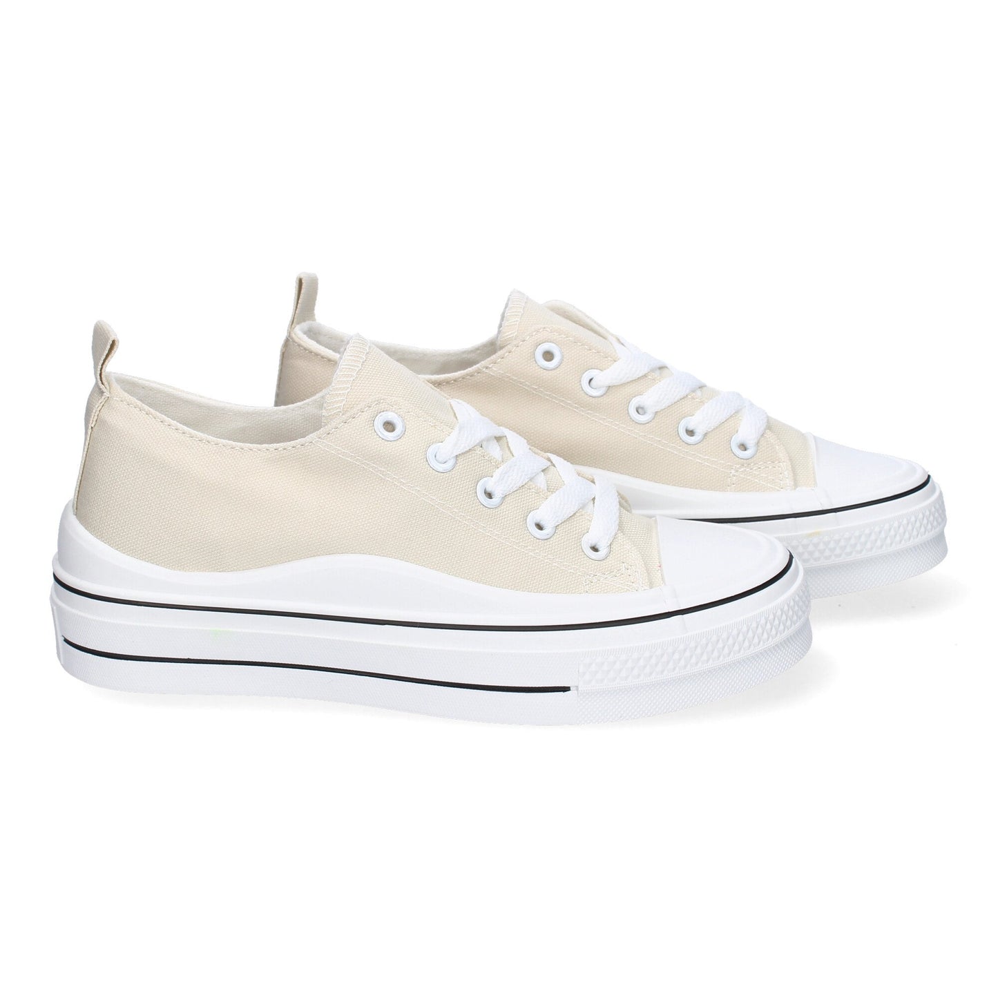 Zapatilla Plana Beige Mujer Estilo Bamba con Cordones