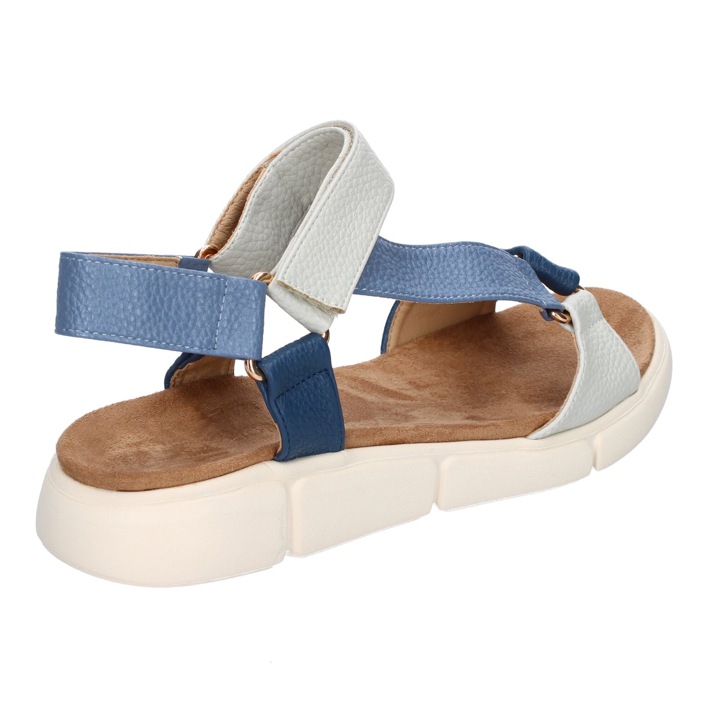 Sandalias Planas Azules Mujer Tiras Multicolor y Velcro