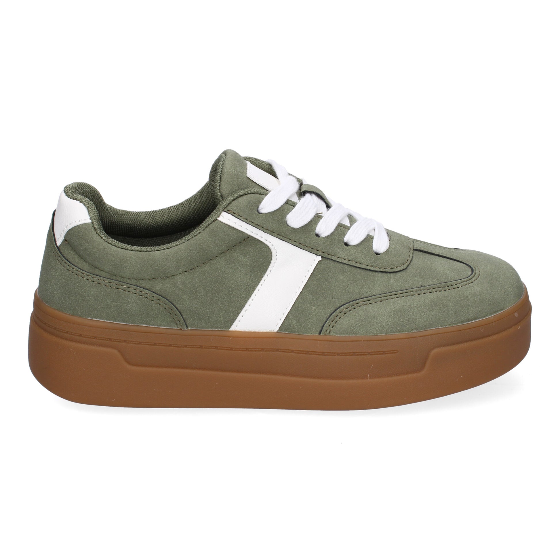 Zapatillas deportivas planas de mujer en color verde con detalles sofisticados.