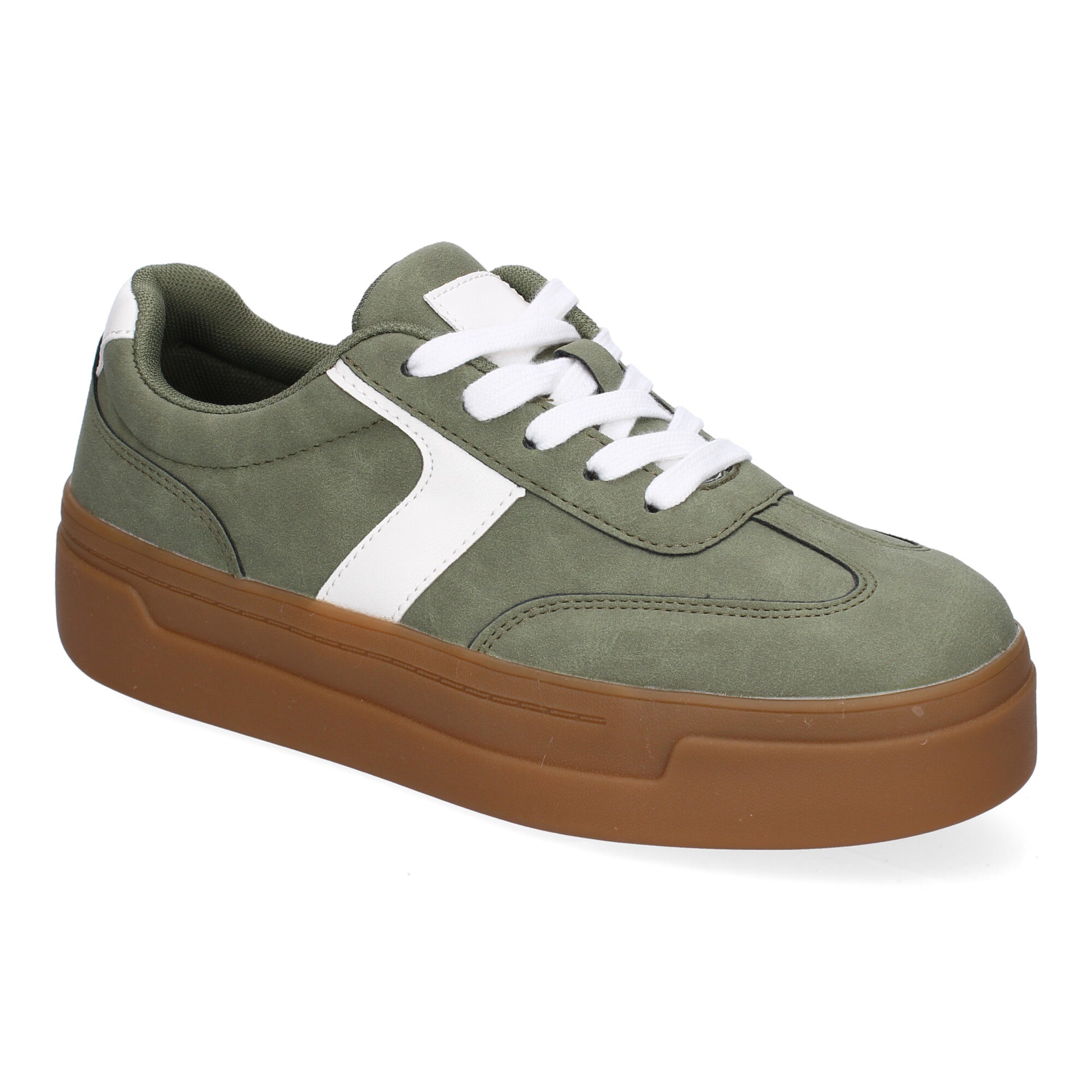 Zapatillas deportivas planas de mujer en color verde con detalles sofisticados.