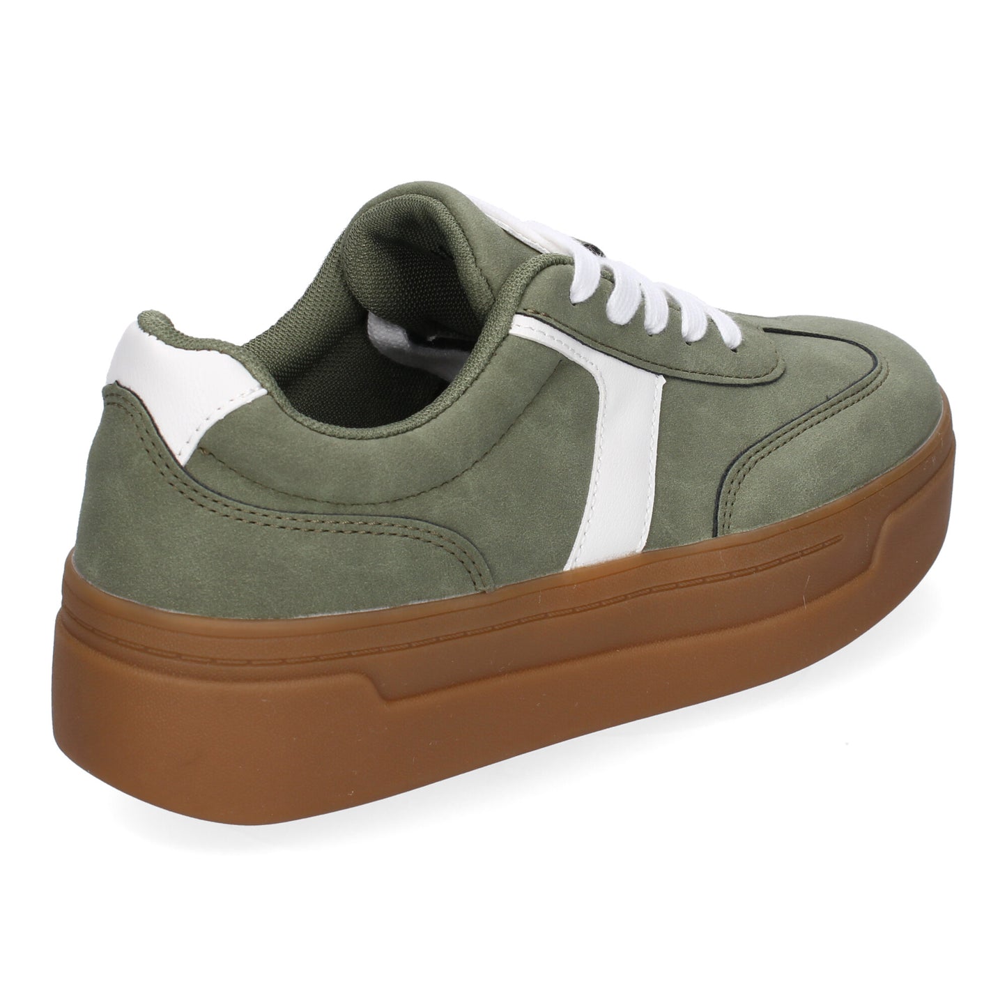 Zapatillas deportivas planas de mujer en color verde con detalles sofisticados.