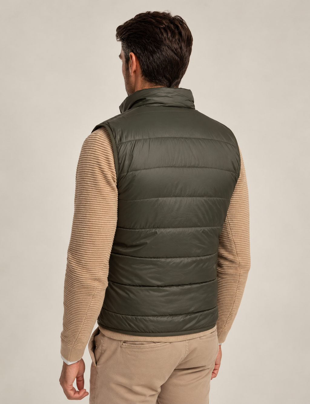Chaleco Acolchado Verde con Cuello Alto para Hombre