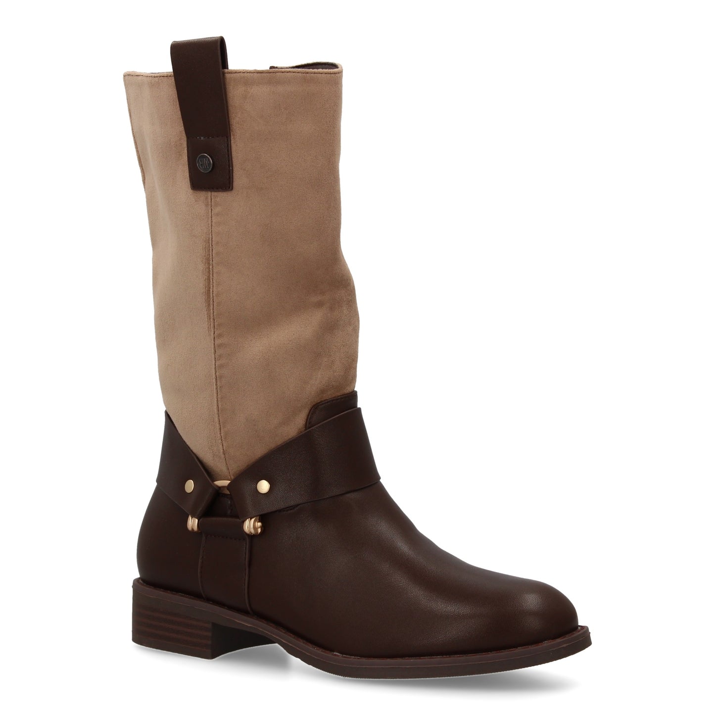 Bota Kaki para Mujer de Doble Textura y Tacón Bajo