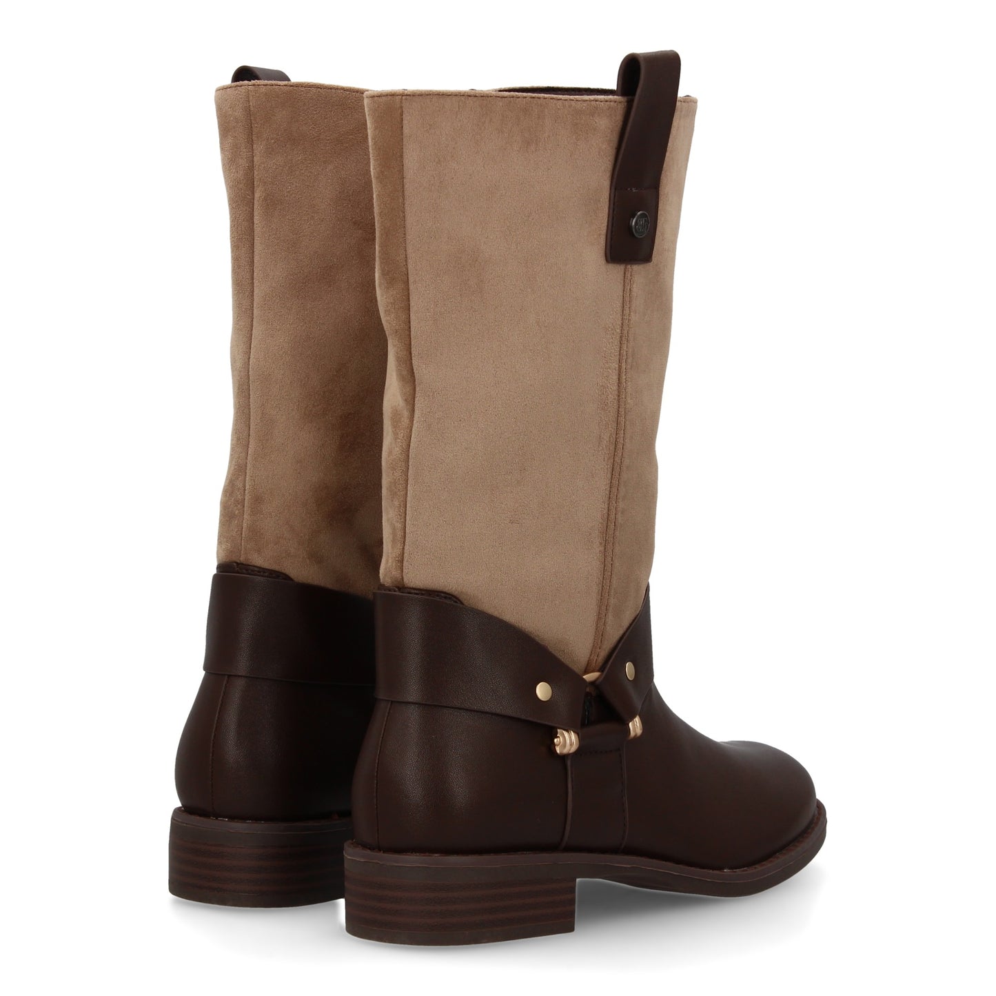 Bota Kaki para Mujer de Doble Textura y Tacón Bajo