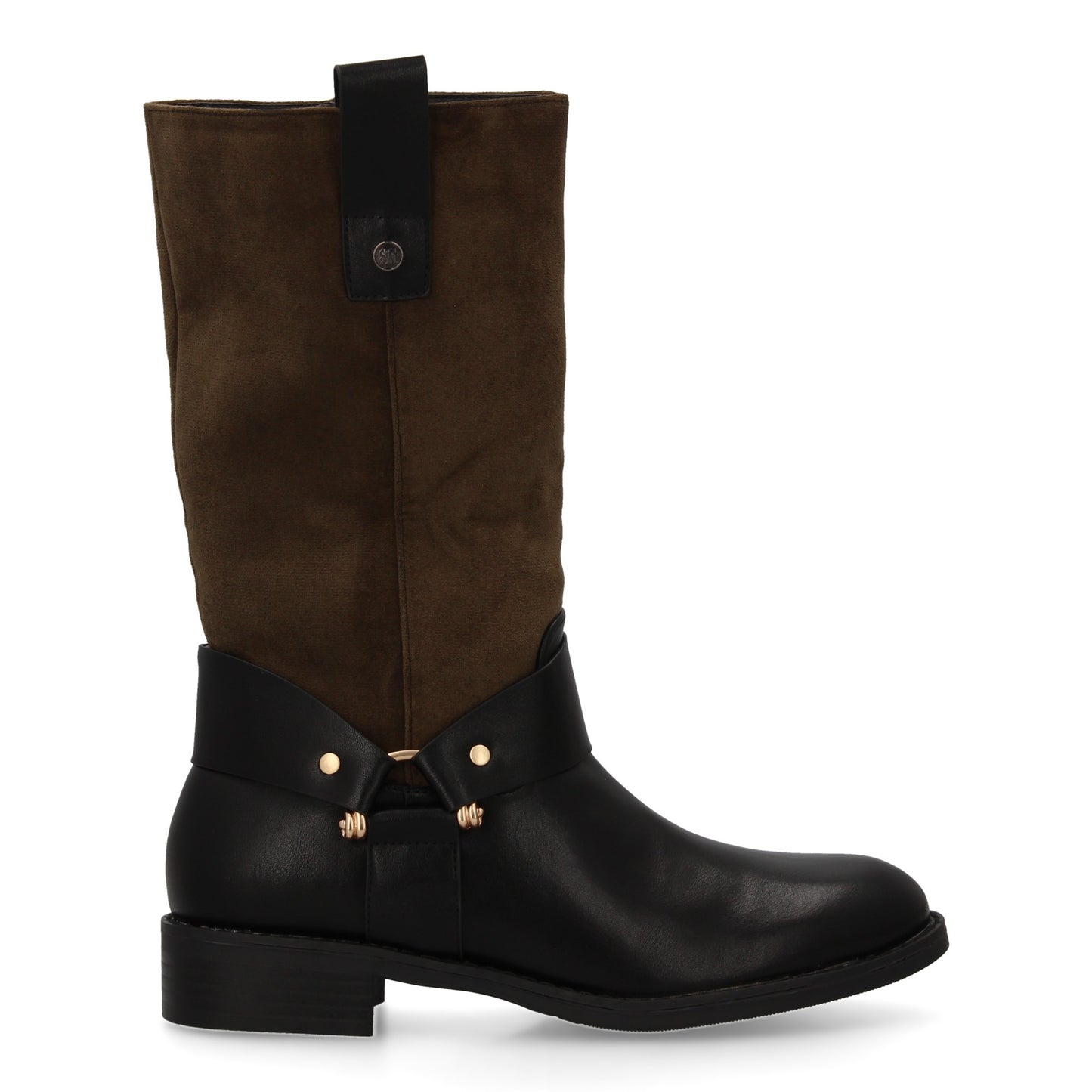 Bota Verde para Mujer de Doble Textura y Tacón Bajo