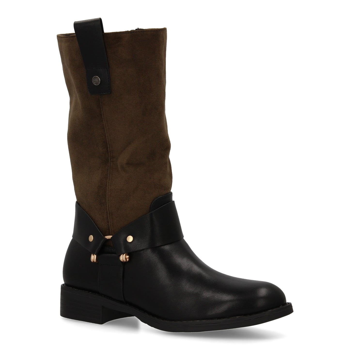 Bota Verde para Mujer de Doble Textura y Tacón Bajo