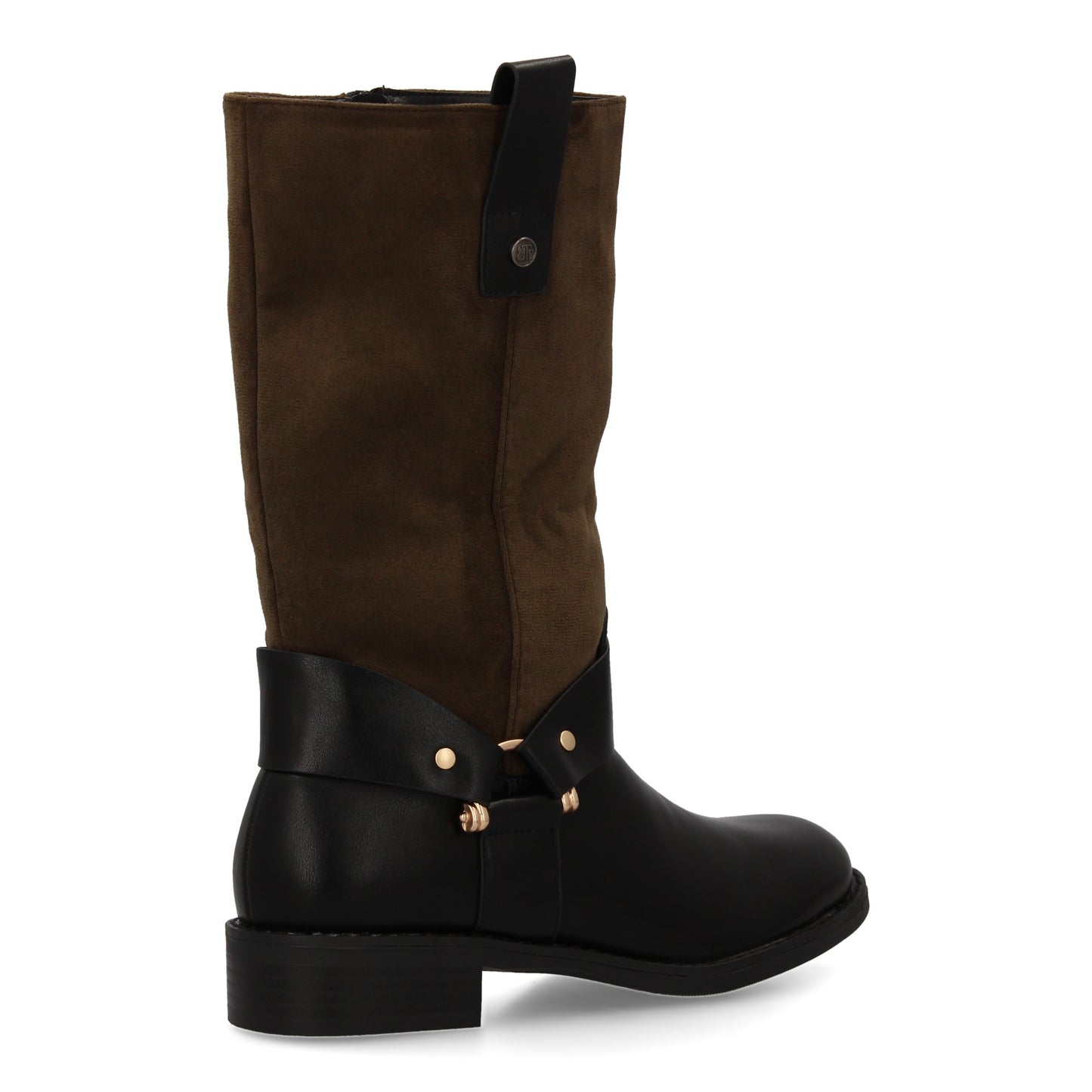 Bota Verde para Mujer de Doble Textura y Tacón Bajo