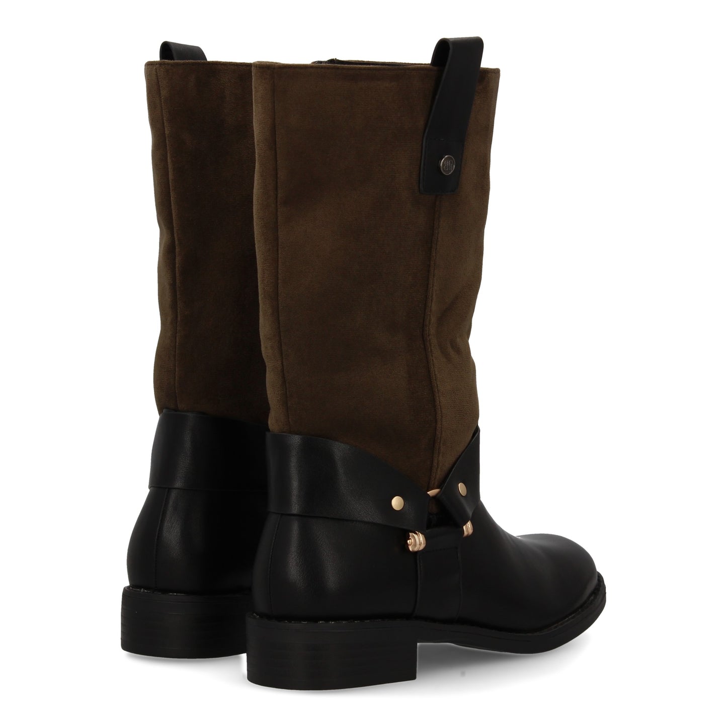Bota Verde para Mujer de Doble Textura y Tacón Bajo
