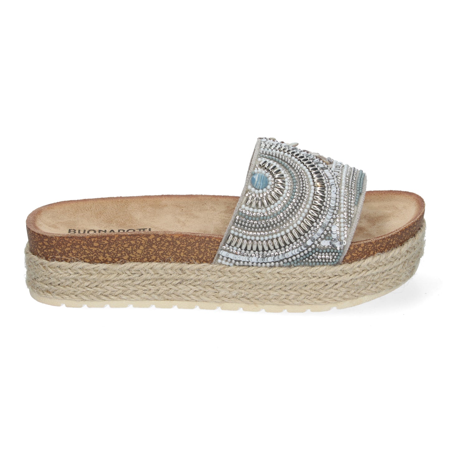 Sandalia Plana de Mujer Cómoda y Elegante Diseño Moderno Estilo Bio Forrada de Yute y con Piedras de Strass en la Pala.