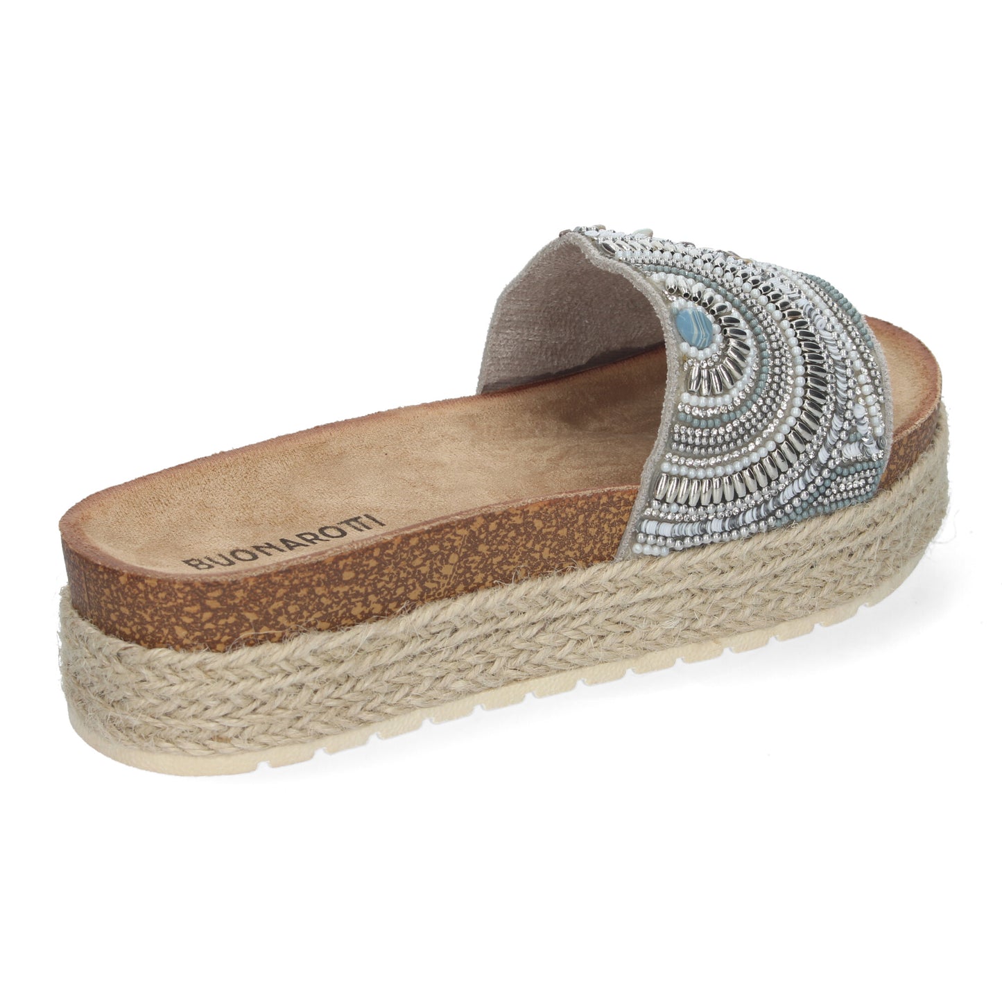 Sandalia Plana de Mujer Cómoda y Elegante Diseño Moderno Estilo Bio Forrada de Yute y con Piedras de Strass en la Pala.
