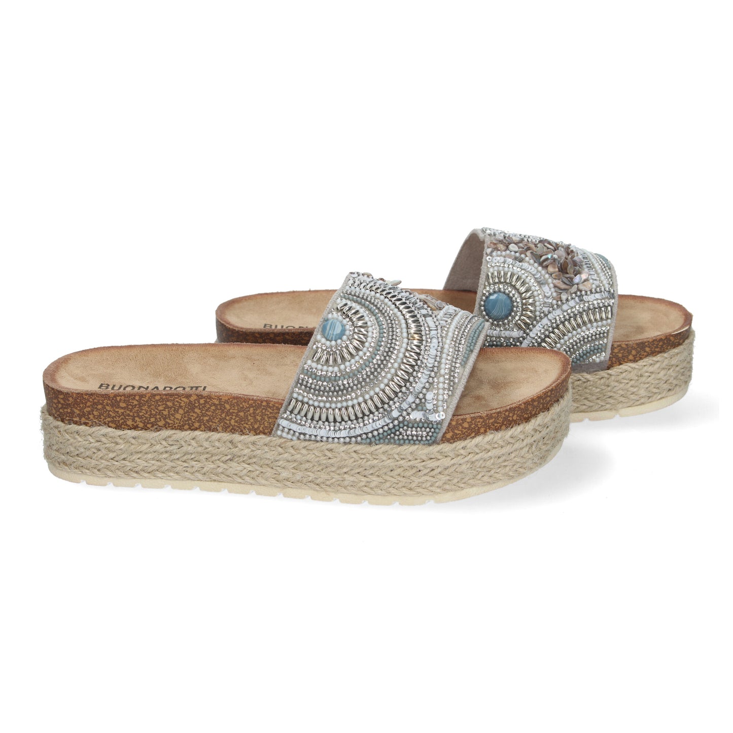 Sandalia Plana de Mujer Cómoda y Elegante Diseño Moderno Estilo Bio Forrada de Yute y con Piedras de Strass en la Pala.