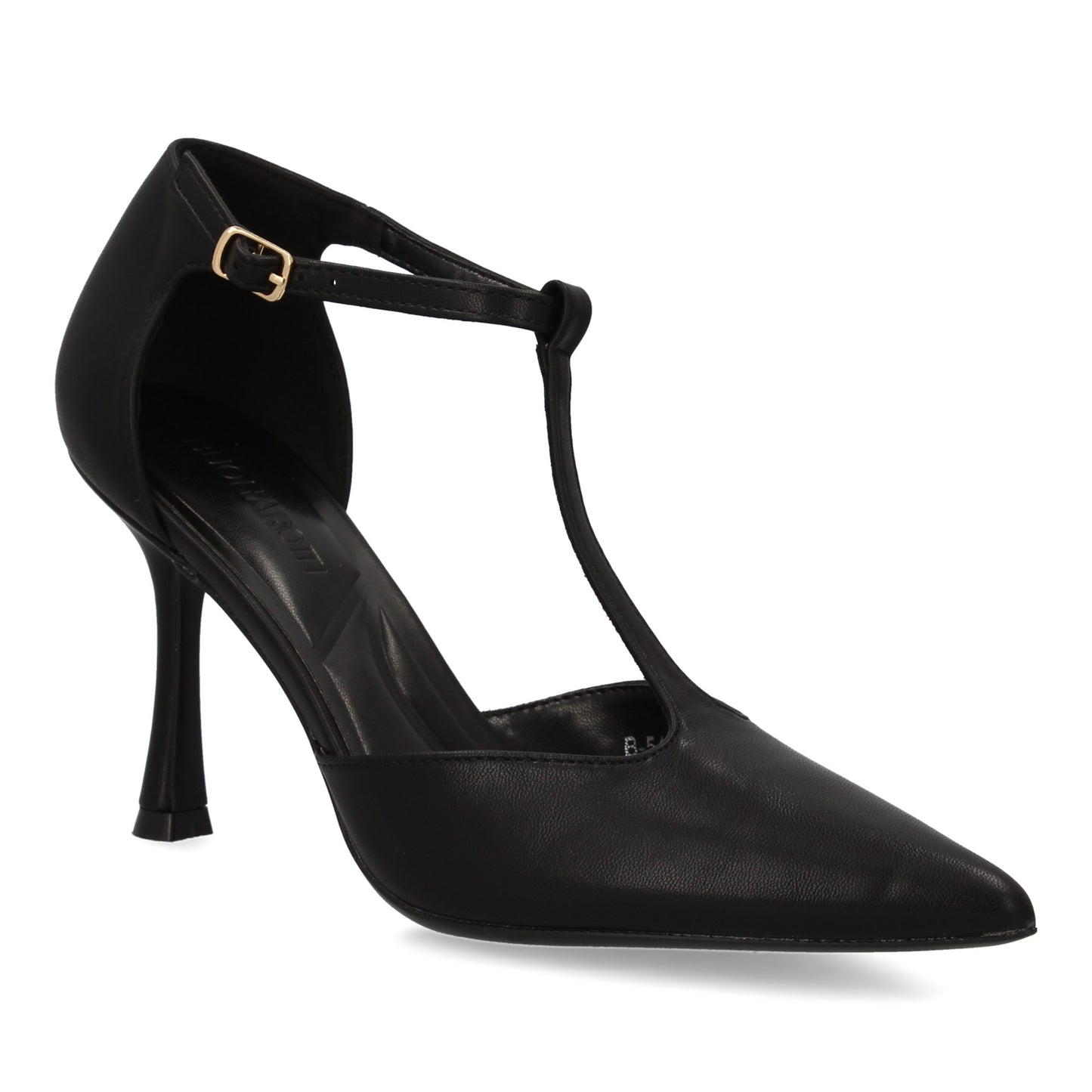 Stiletto Salón Negro Clásico con Correa en T