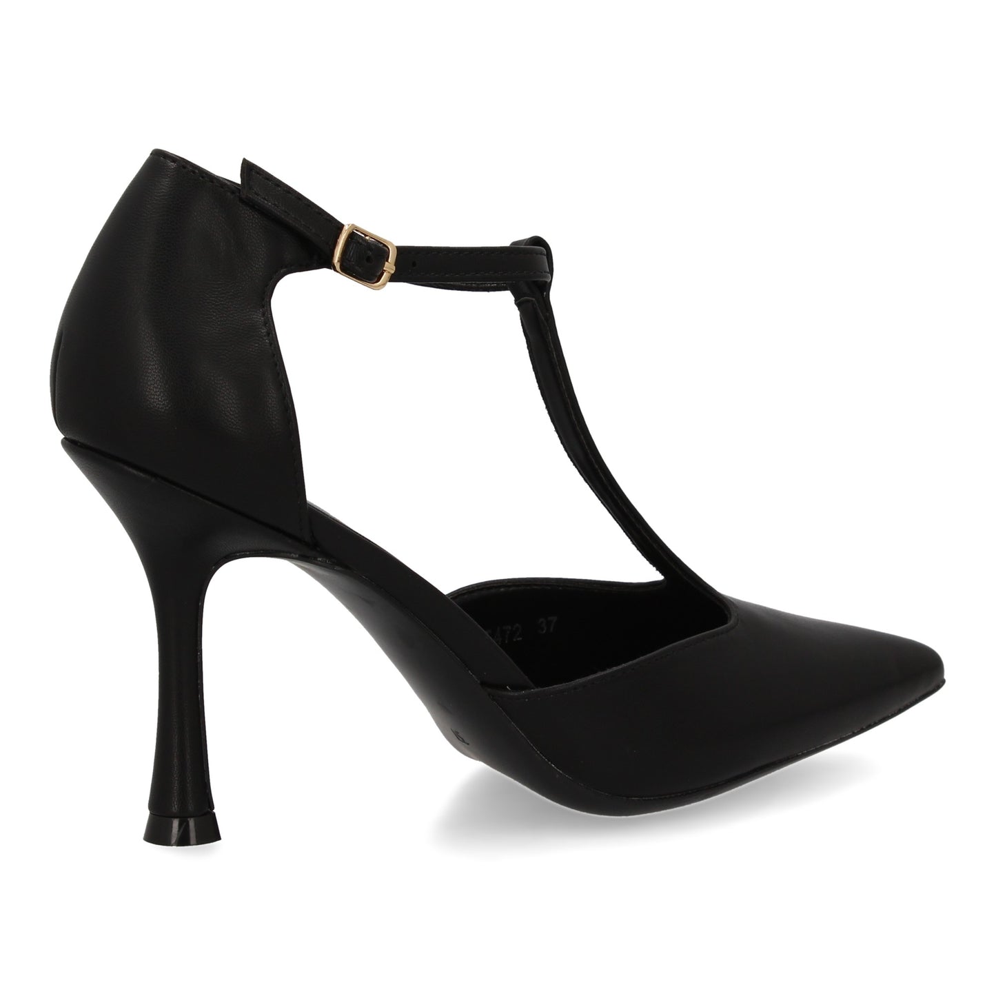 Stiletto Salón Negro Clásico con Correa en T