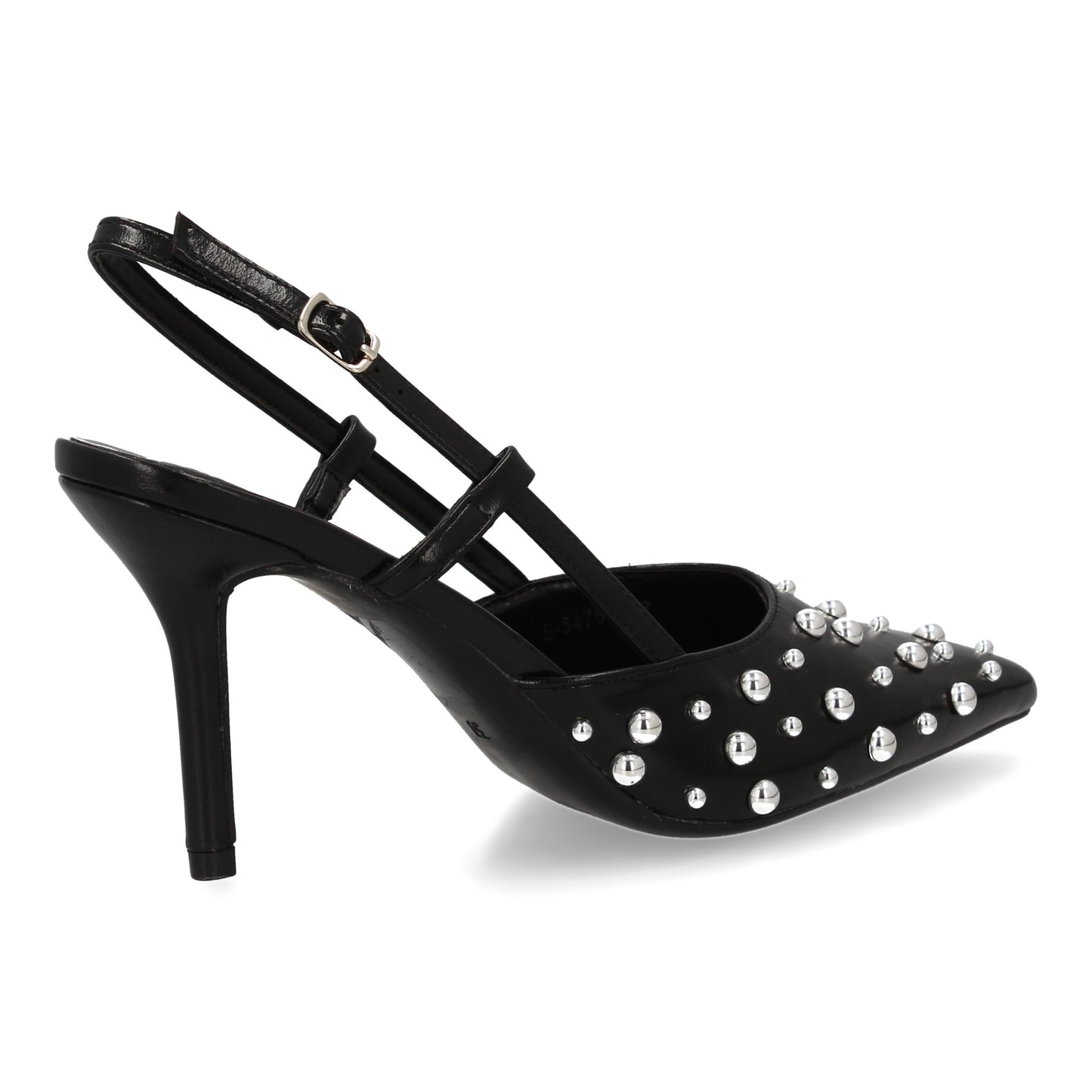 Stiletto Negro Mujer con Tacón Fino y Detalle Metálico