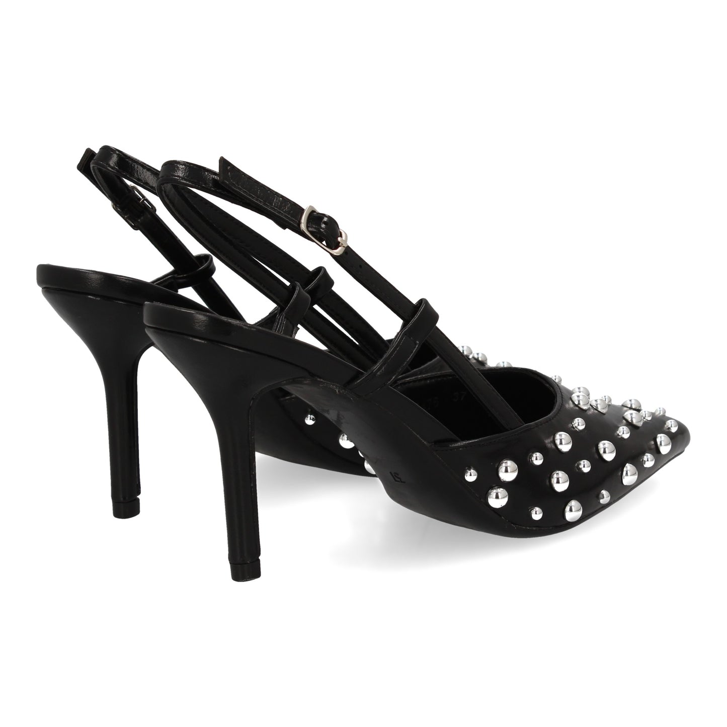 Stiletto Negro Mujer con Tacón Fino y Detalle Metálico