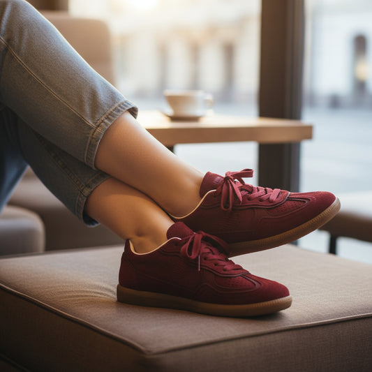 Zapatilla deportiva clásica de mujer en color burdeos, material serraje con perforaciones y cordones.