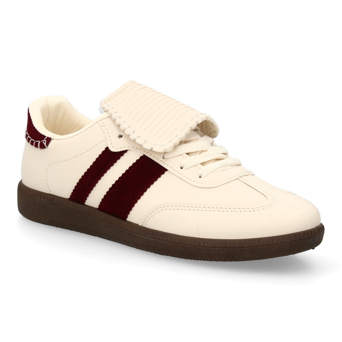Zapatilla Plana Beige Mujer Estilo Retro con Cordones