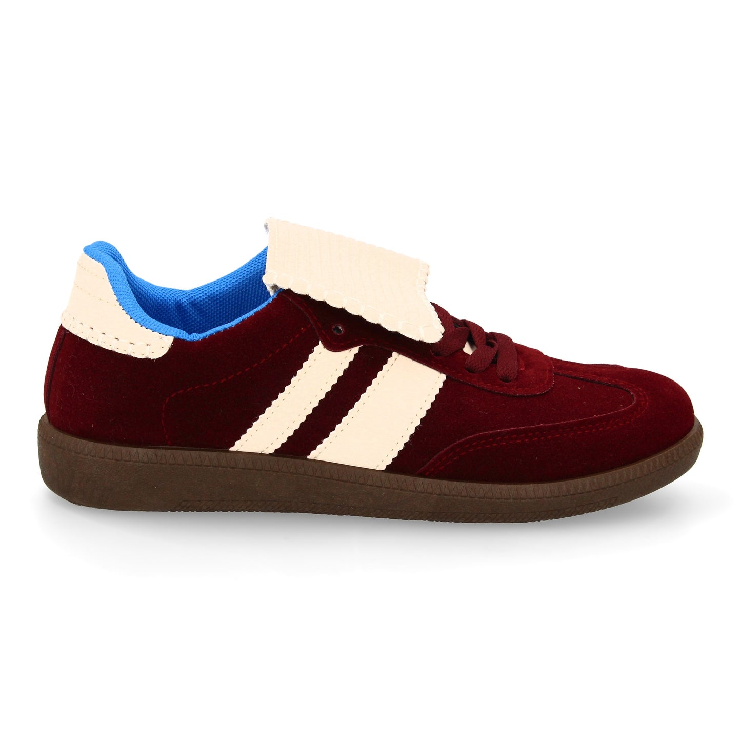 Zapatilla Plana Burdeos Mujer Estilo Retro con Cordones
