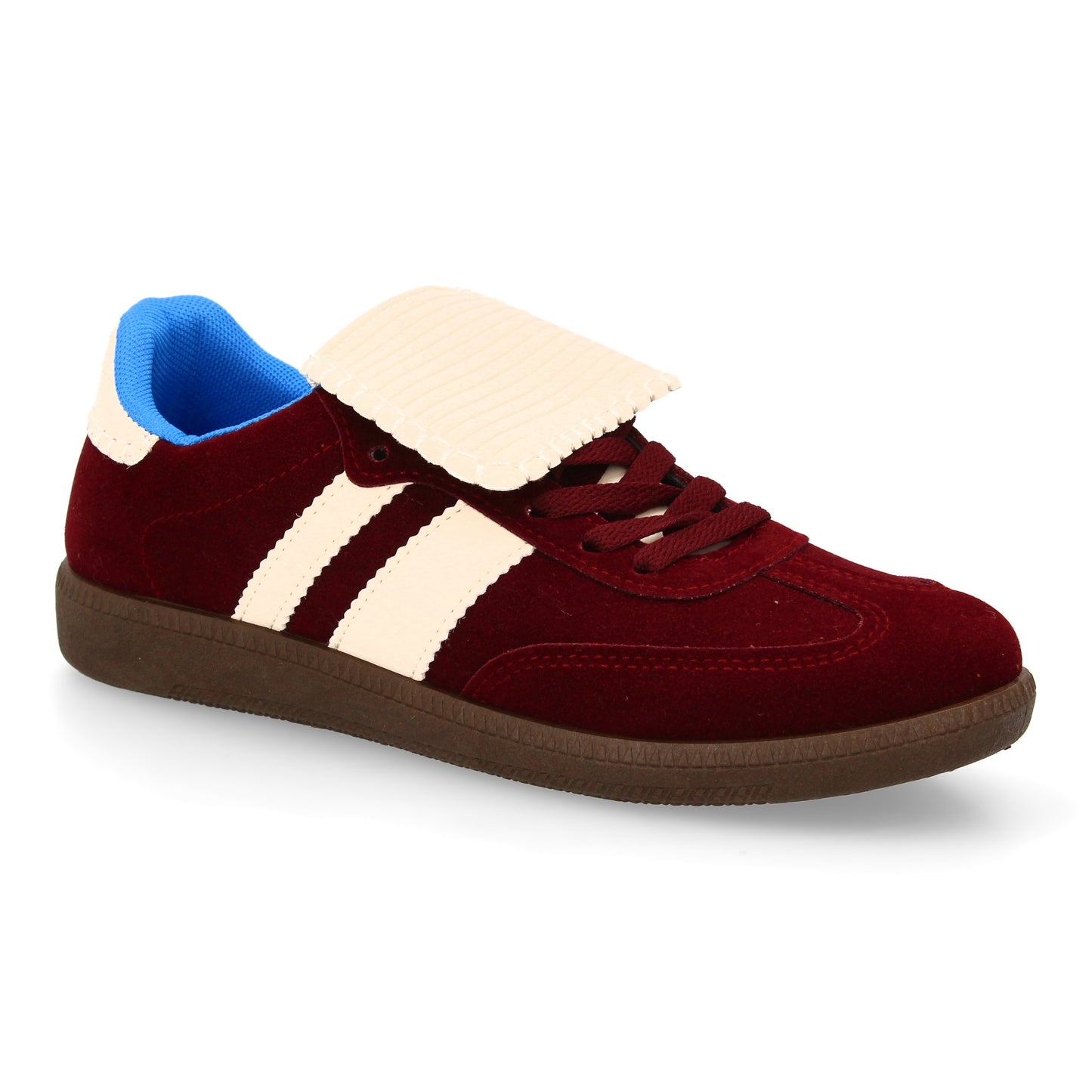 Zapatilla Plana Burdeos Mujer Estilo Retro con Cordones