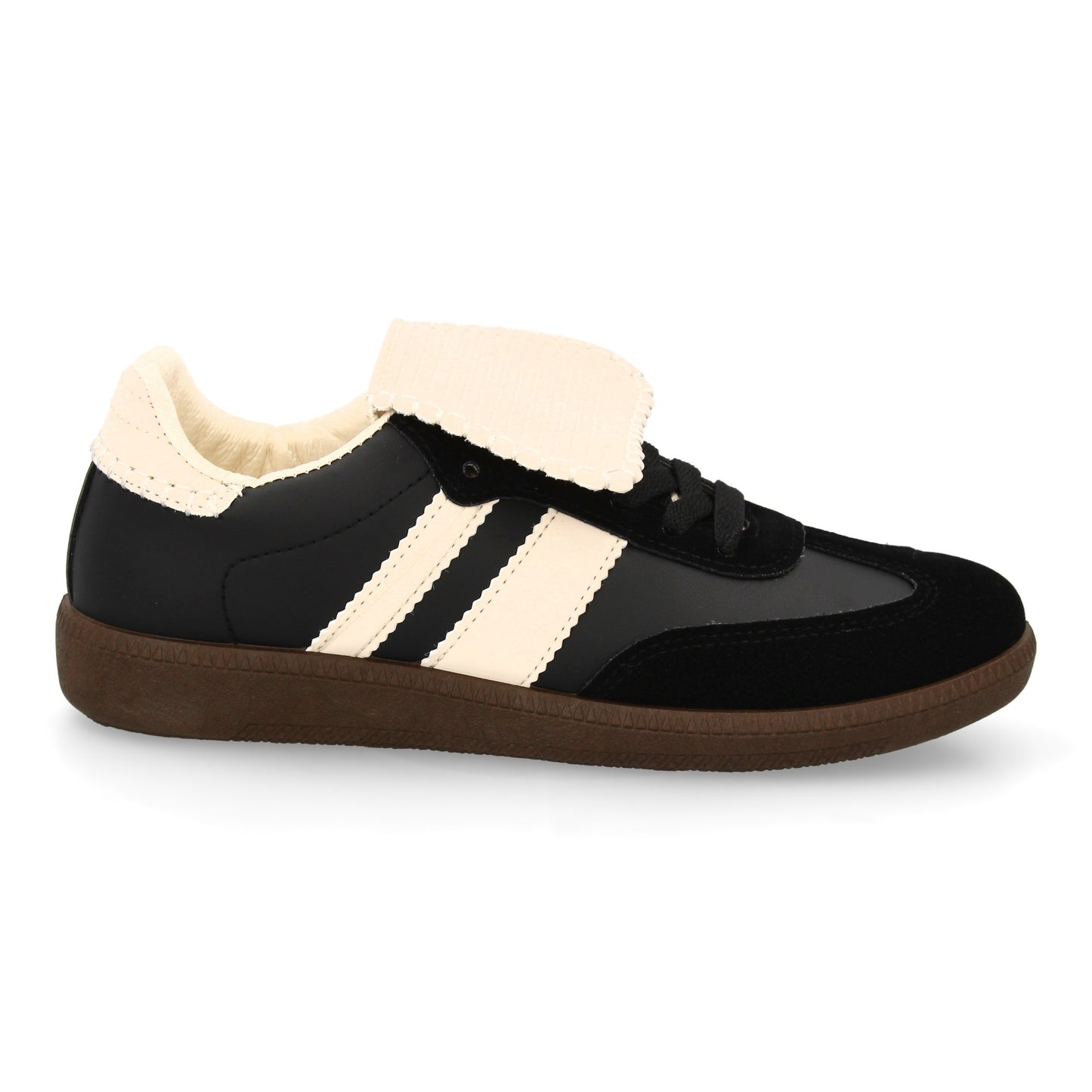 Zapatilla Plana Negra Mujer Estilo Retro con Cordones